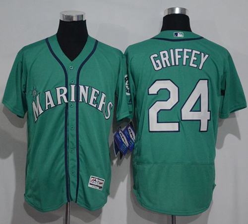 Mariners #24 Ken Griffey Green Flexbase Authentic Collection Stitched MLB Jersey - Click Image to Close